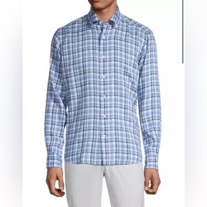 Peter Millar Blue Plaid Casual Button Down Shirt